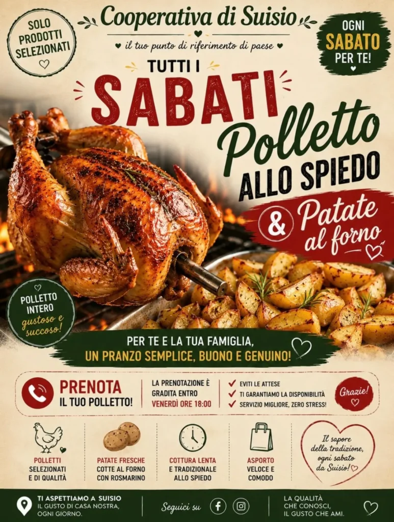 Polletto allo spiedo e patate al forno